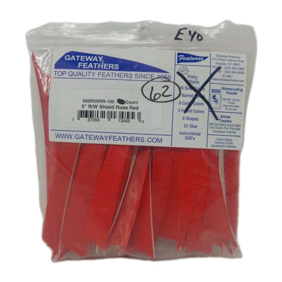 62 Count Gateway Archery Arrow Feathers 5″ Right Wing: Shield Rose Red