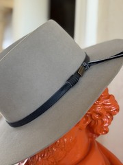 Flechet Longhorn Genuine Fur Felt Tan Cowboy Hat with Brown Leather, SMALL, Mint