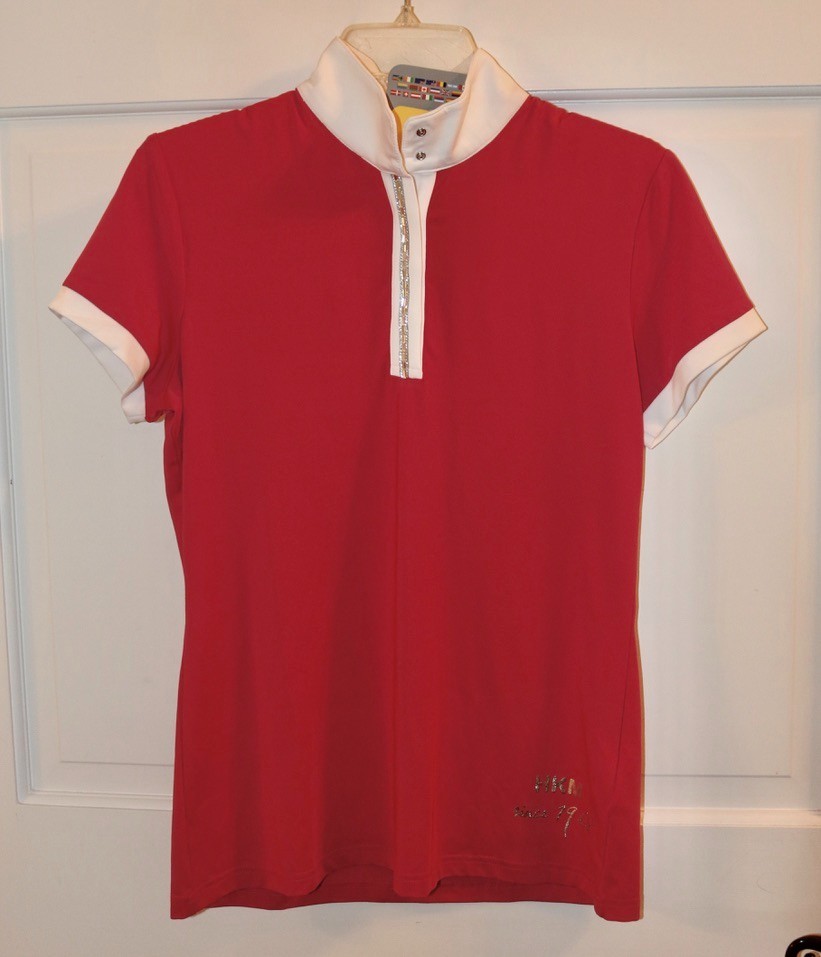 HKM Crystal Competition Show Shirt Size M Dark Pink NWT Short Sleeve Equestrian