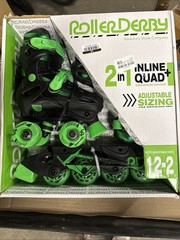 ROLLER DERBY GREEN WIRE KIDS’ QUAD COMBO SKATES – YOUTH 12-2 BLACK/GREEN