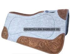 Equistallion New Western Light Grey Wool Felt Saddle Pad With Carving