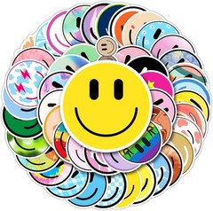 Waterproof Smiling Stickers 50PCS – Reusable PVC Decals for Laptops & Luggage
