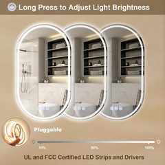Dimmable 36×24 LED Oval Bathroom Mirror with Anti-Fog & Memory Function