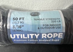 TECEUM Natural Cotton Braided Rope 3/16” Crafting Camping Indoor Outdoor 50ft