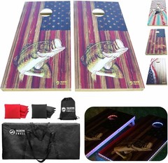 LED Cornhole Board Set 4×2 Waterproof Wood with RGB Lights & Bags