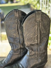 Justin Black Lizard Print Western Cowboy Boots Women s Size 7 1/2B