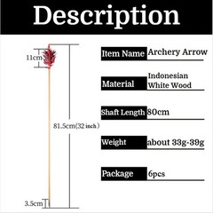 6X 32″ Archery Wooden Arrows Feather Flu-Flu Recurve Compound Bow Shooting Hunt