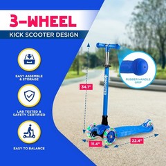 Kids Scooter – 3 Wheel Kick Scooter for Children and Toddlers – Adjustable