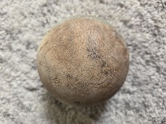 Vintage Wooden Croquet/Skee/ Bocce Ball With 2 Blue Stripes About 3.5″