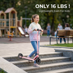 N65 Foldable Electric Scooter Kids & Teens 250W 9MPH Pink UL2272 6.5″ Tires