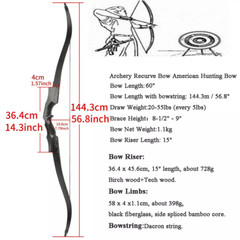 60LBS 60inch Wood Riser Recurve Bow Left-handed Right-handed Hunt Archery Shot