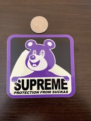 Supreme New York Glow In Dark Purple Bear Protection From Suckas Sticker FW20