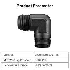 16AN Male Flare to 1″ NPT Pipe 90 Degree Fitting Adapter Aluminum Black