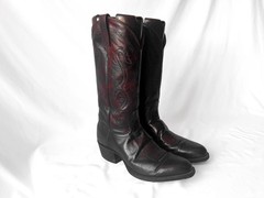 J. Chrisholm Black Cherry Red Leather Cowboy Boots, Men’s Sz. 8.5D