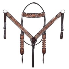 62RK Hilason Horse Floral Hand Carved American Leather Breast Collar Headstall