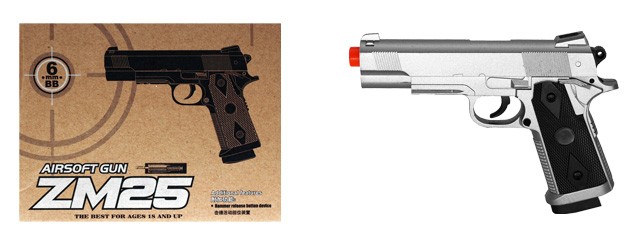 CYMA ZM25S M1911 Metal Spring Airsoft Pistol – Silver (230 FPS)