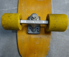 Vintage 1970s Kicktail Skateboard Track Force Trucks Yellow Wheels