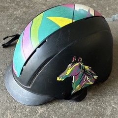 Troxel English Riding Helmet Flipfold Black Teal Purple Yellow Horse Graphic