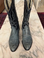 Vtg Tony Lama Black Label 6252 Shrunken Bull Shoulder Cowboy Boots Men’s 10.5D