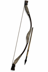 VTG Asiatic Mongol? Recurve Bow 29″ L, Rawhide String w Bamboo Arrow & Steel Tip