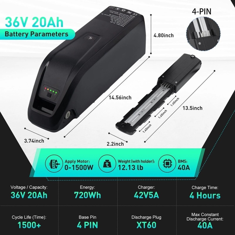 36V Ebike Battery 36V 10Ah/15Ah/20Ah Bicycle lithium battery ≤1200W Motor 4PIN