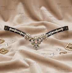 Luxury Crystal Horse Browband Black Leather Multicolor Rhinestone