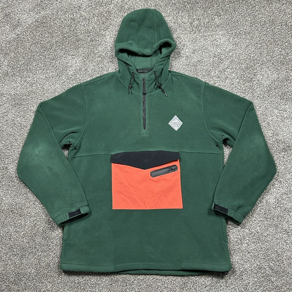 All Good Anorak Spray Jacket Olive Green Orange Pullover Fleece Men XL READ