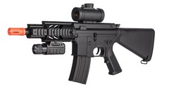 DOUBLE EAGLE CQC ELECTRIC AEG AIRSOFT RIFLE BB GUN W/FLASHLIGHT & SCOPE