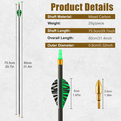 Carbon Arrows 31In for Hunting & Target Practice 350 Spine, 12 Pack with Removab