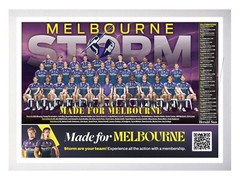 Framed 2024 Melbourne Storm NRL Poster – 62cm x 44.5cm x 3cm