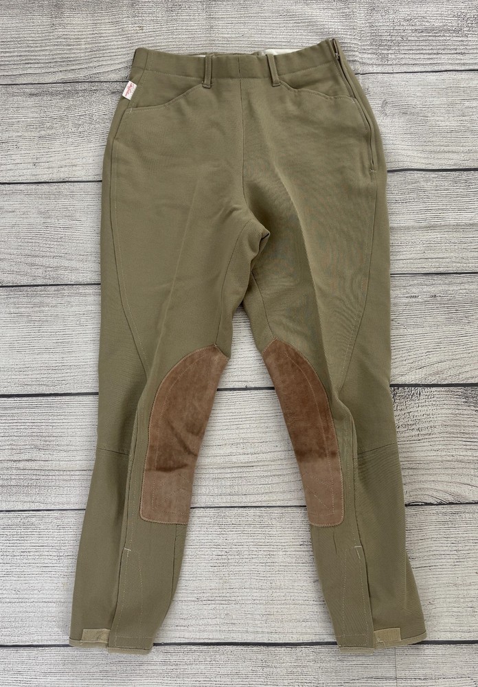 THE TAILORED SPORTSMAN Trophy Hunter Womens Sz 28 Long Khaki Knee Patch Breeches