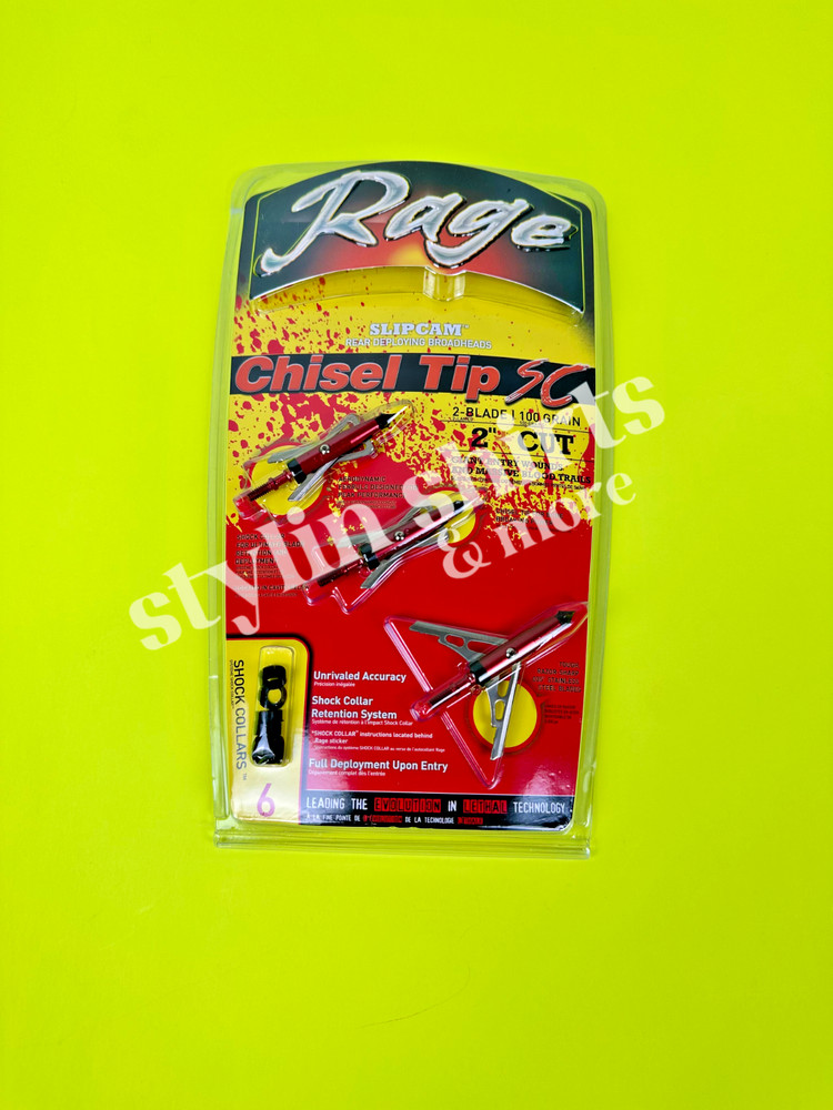 ONE Rage Slipcam CHISEL TIP SC 2″+ cut mechanical 2 blade broadheads 100 grain