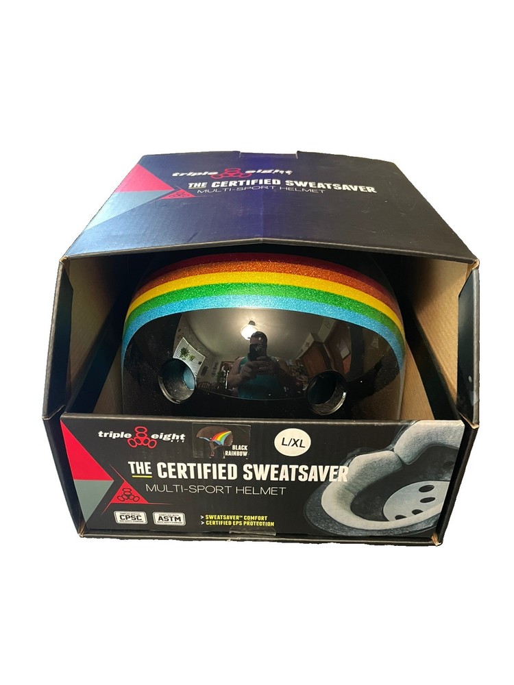 Triple 8 Sweatsaver Helmet Rainbow Sparkle Black NEW OPEN BOX