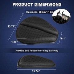 Foldable Motorcycle Gel Seat Cushion, Large 3D-Honeycomb Large, Black