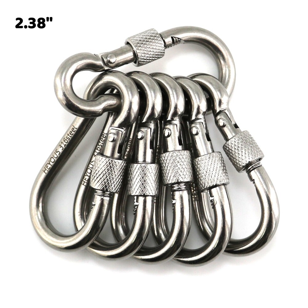 6Pcs 1/4″ Heavy Duty Locking Carabiner Clips Stainless Steel Outdoor Marine