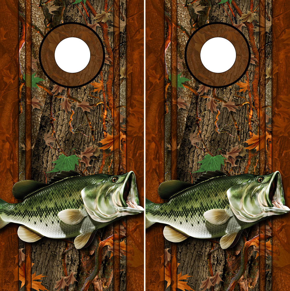 Cornhole Decals Wraps Fishing Graphics Bass Fish Oak Ambush Camouflage 05R