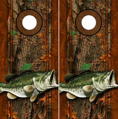 Cornhole Decals Wraps Fishing Graphics Bass Fish Oak Ambush Camouflage 05R