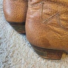 Vintage Dingo Womens Western Cowboy Boots Tan Leather Pointed Toe Brass Heel 8.5
