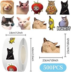 500PCS Cute Cat Meme Stickers Roll Waterproof Vinyl Decals for Bottles Laptop