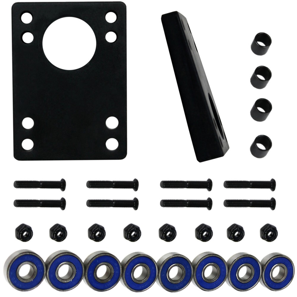 Longboard Refresh Kit – Abec 7 Bearings, Angled Risers, 1.5″ Hardware, Spacers