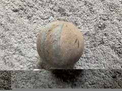Vintage Wooden Croquet/Skee/ Bocce Ball With 2 Blue Stripes About 3.5″