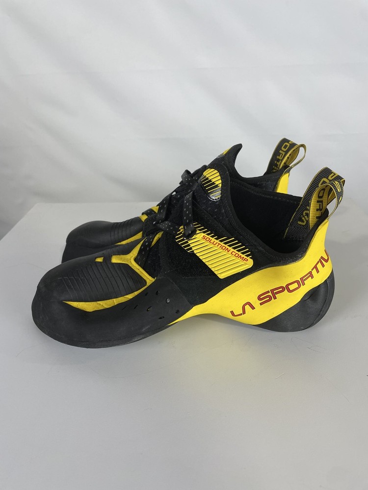 Excellent La Sportiva Solution Comp Men’s Climbing Shoes, Black/Yellow, M45