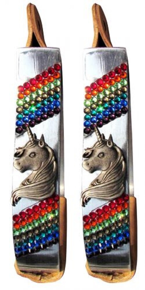 Pony / Youth size ALUMINUM STIRRUPS Unicorn concho Rainbow crystal rhinestones