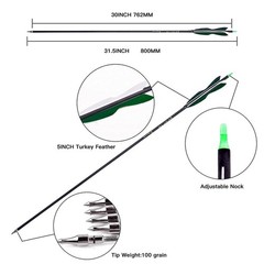 31″ Carbon Hunting Arrows with 5″ Turkey Feathers, Pack of 12 | Spine 500, Ar…
