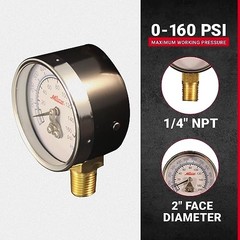 Pressure Dial Gauge, Brass, 1/4″ NPT (1194), United States