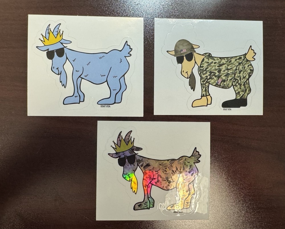 Goat USA Lot Of 3 Stickers Shiny Diamonds Tan Army Solider and OG Blue