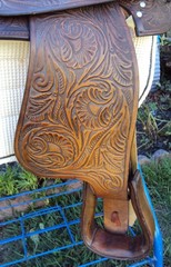 SIMCO Western Show / Parade Saddle- 15″ -SILVER HEARTS- Tooled Design -STUNNING!