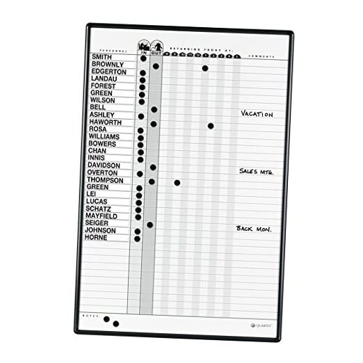 In/Out Board, Magnetic, 3′ x 2′, Duramax Porcelain Personnel 24″W x 36″H