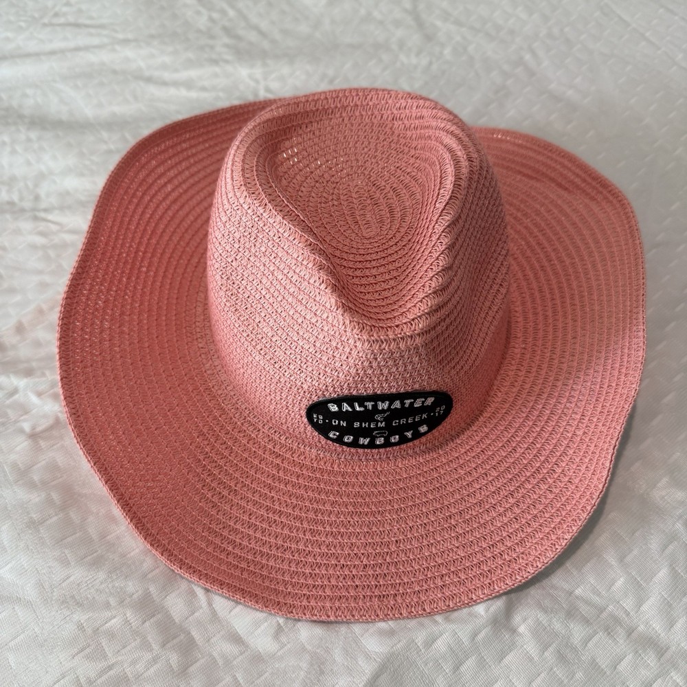 Saltwater Cowboys Shem Creek Pink Straw Cowboy Hat Sun Cap Low Country SC