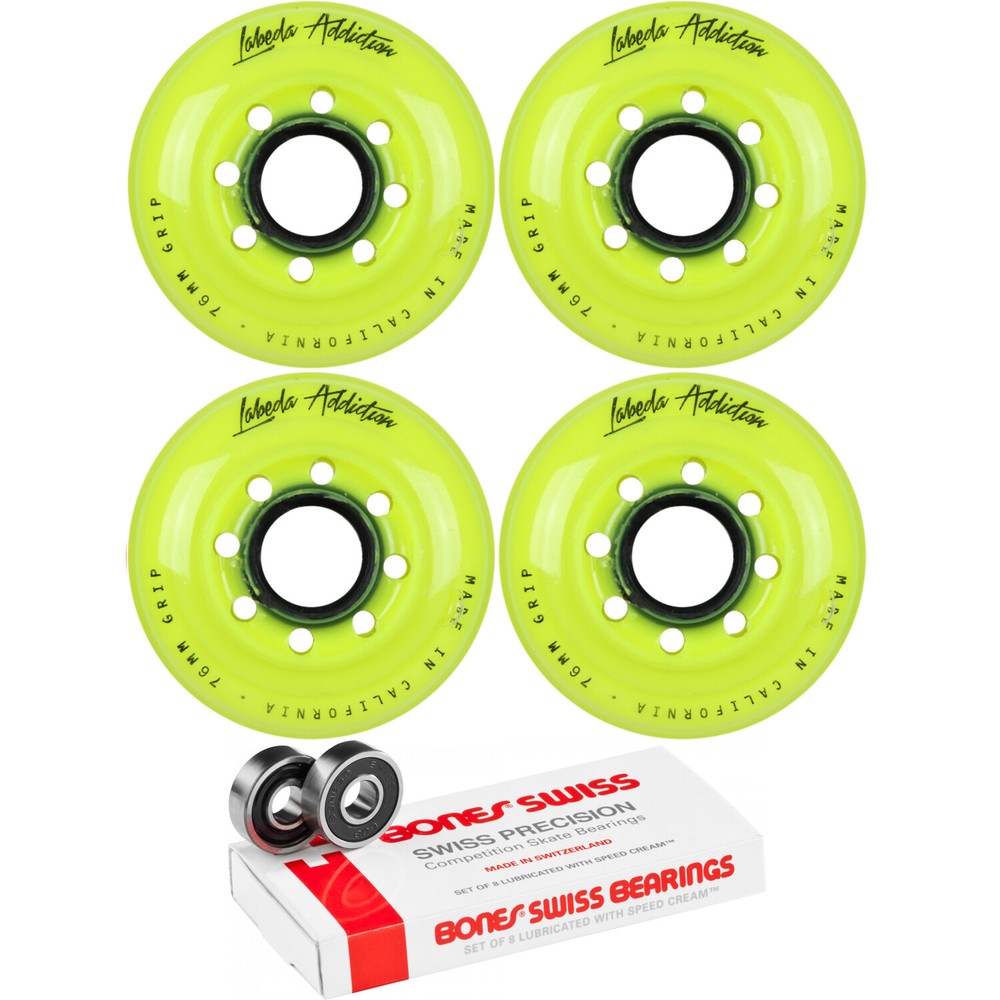 Labeda Inline Roller Hockey Skate Wheels Addiction Yellow 76mm 4 Set Bones Swiss